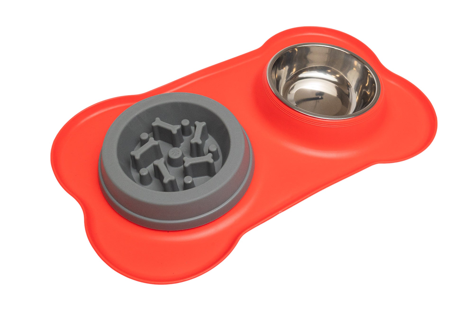 Pawfect Essentials™ BoneBuddy Dual Dish Tray – All-in-One Mealtime Station for Pets (Red)