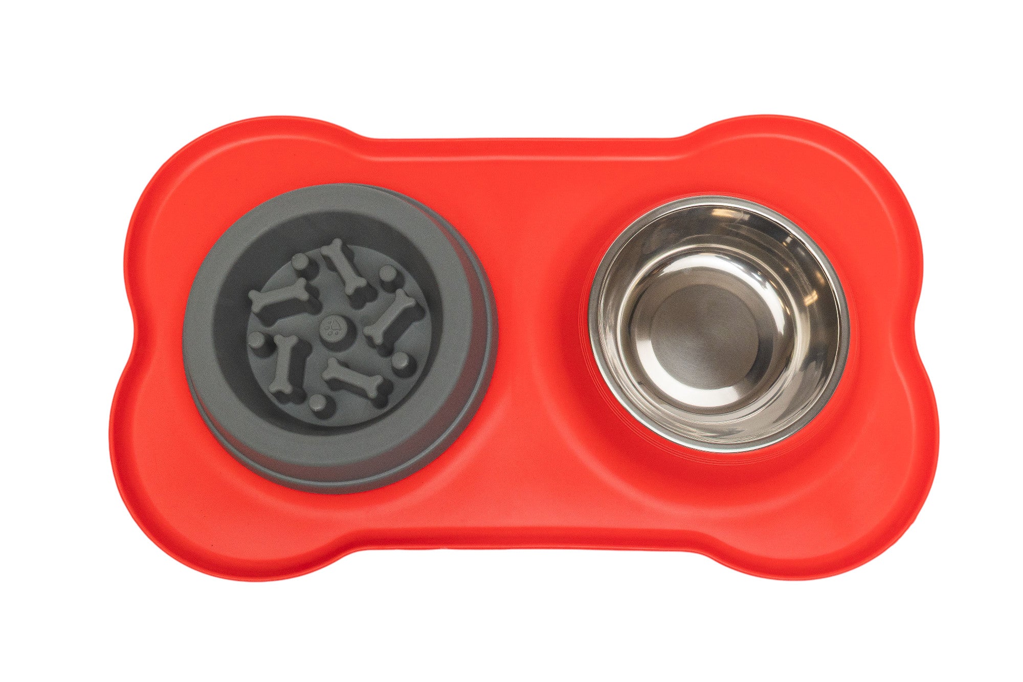 Pawfect Essentials™ BoneBuddy Dual Dish Tray – All-in-One Mealtime Station for Pets (Red)
