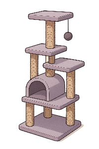 Cat tree with multiple levels and a hammock on a white background
