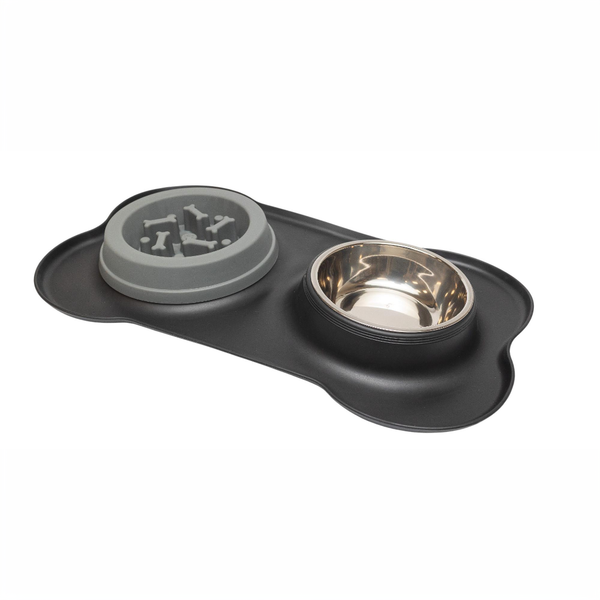 Pawfect Essentials™ BoneBuddy Dual Dish Tray – All-in-One Mealtime Station for Pets (Black)