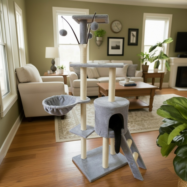 Pawfect Essentials™ Beige/Silver Large Gray Plush Cat Tree