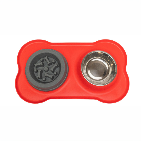 Pawfect Essentials™ BoneBuddy Dual Dish Tray – All-in-One Mealtime Station for Pets (Red)