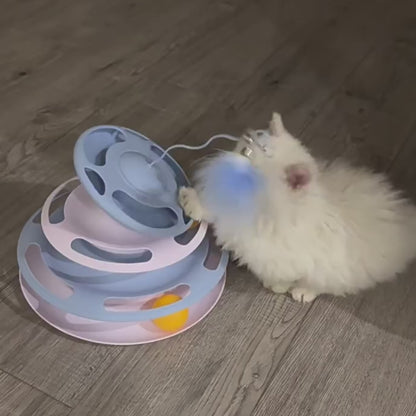 Pawfect Essentials™ 3-Tier ChaseTower + Teaser Wand – Interactive Bat & Swat Combo for Playful Cats (Blue 1)